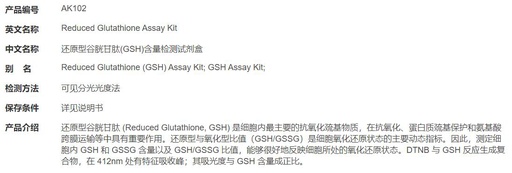 [116.AK102-50T/48S] 还原型谷胱甘肽(GSH)含量检测试剂盒 [50T/48S]